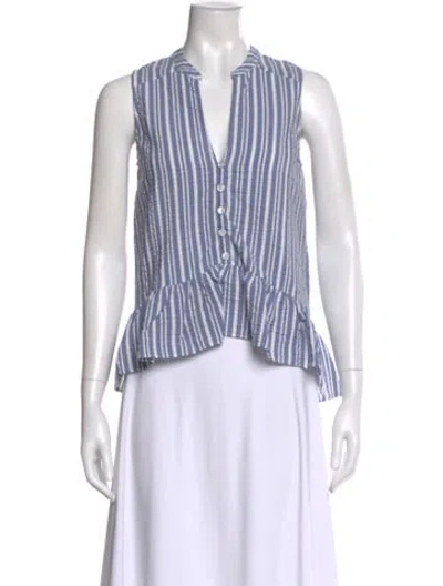 Pre-owned Veronica Beard Striped V-neck Blouse In Blue