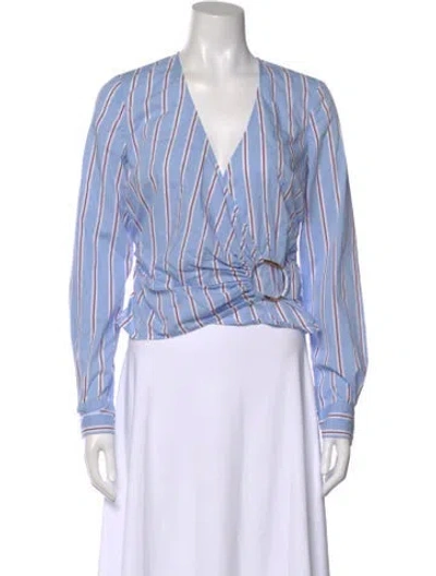 Pre-owned Veronica Beard Striped V-neck Blouse In Blue