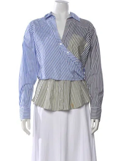 Pre-owned Veronica Beard Striped V-neck Blouse In Blue