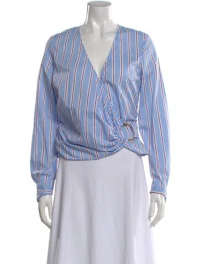 Pre-owned Veronica Beard Striped V-neck Blouse In Blue
