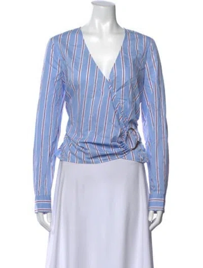 Pre-owned Veronica Beard Striped V-neck Blouse In Blue