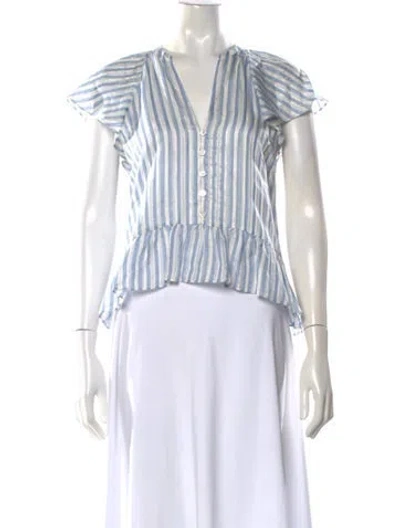 Pre-owned Veronica Beard Striped V-neck Blouse In Blue