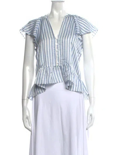 Pre-owned Veronica Beard Striped V-neck Blouse In Blue