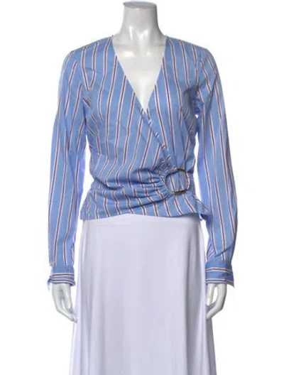 Pre-owned Veronica Beard Striped V-neck Blouse In Blue
