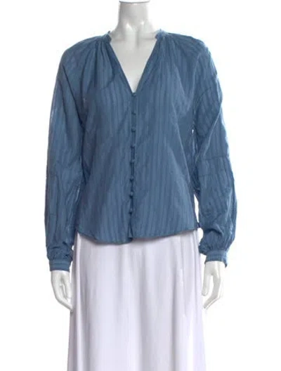 Pre-owned Veronica Beard Striped V-neck Blouse In Blue