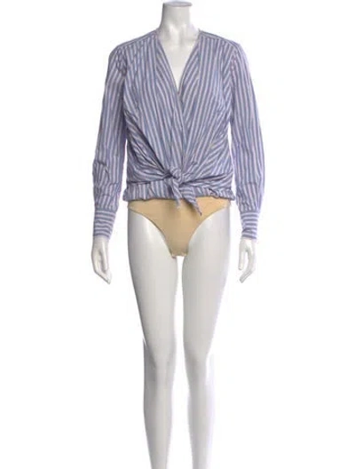 Pre-owned Veronica Beard Striped V-neck Blouse In Blue