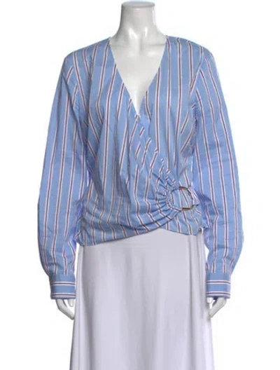 Pre-owned Veronica Beard Striped V-neck Blouse In Blue