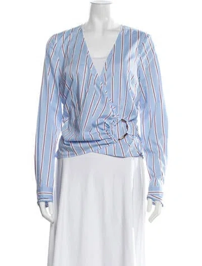 Pre-owned Veronica Beard Striped V-neck Blouse In Blue