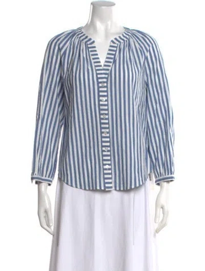 Pre-owned Veronica Beard Striped V-neck Blouse In Blue/white