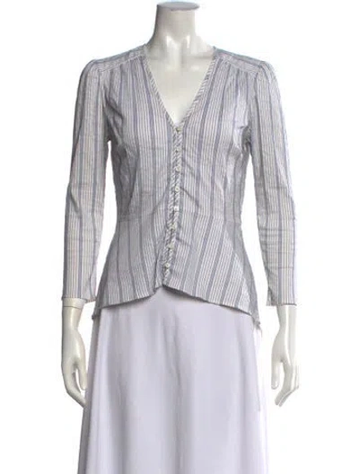 Pre-owned Veronica Beard Striped V-neck Blouse In Blue/white
