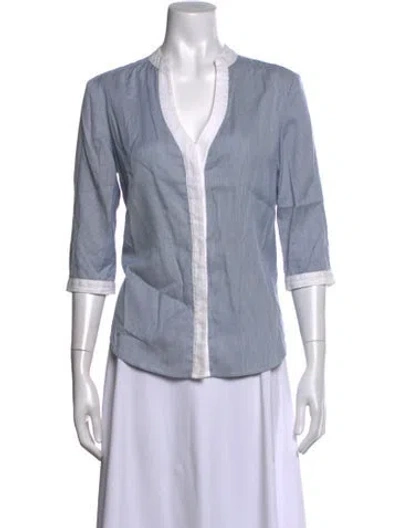 Pre-owned Veronica Beard Striped V-neck Blouse In Blue/white
