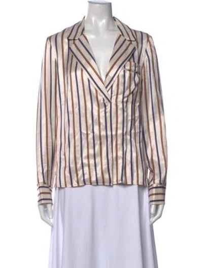 Pre-owned Veronica Beard Striped V-neck Blouse In Metallic/neutrals