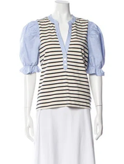 Pre-owned Veronica Beard Striped V-neck Blouse In Multi