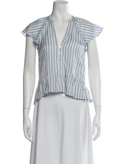 Pre-owned Veronica Beard Striped V-neck Blouse In Multi