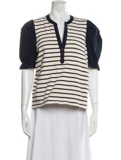 Pre-owned Veronica Beard Striped V-neck Blouse In Multi