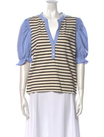 Pre-owned Veronica Beard Striped V-neck Blouse In Multi