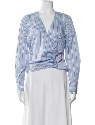 Pre-owned Veronica Beard Striped V-neck Blouse In Multi