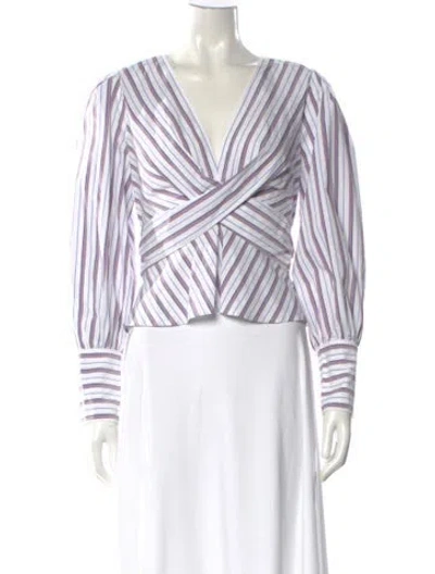 Pre-owned Veronica Beard Striped V-neck Blouse In Purple