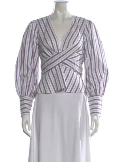 Pre-owned Veronica Beard Striped V-neck Blouse In Purple