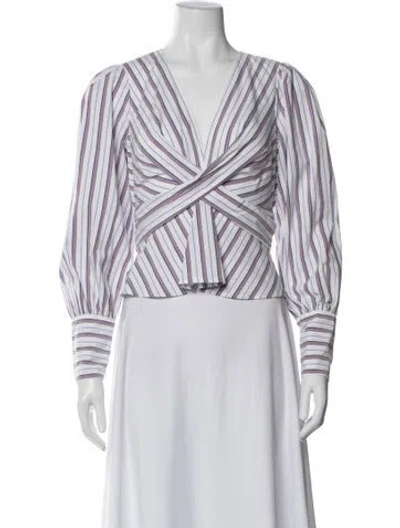 Pre-owned Veronica Beard Striped V-neck Blouse In Purple
