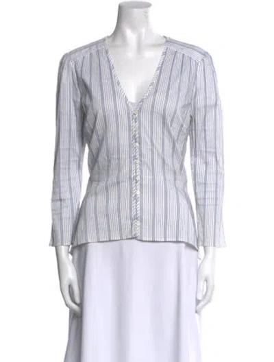 Pre-owned Veronica Beard Striped V-neck Blouse In White