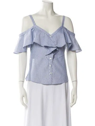 Pre-owned Veronica Beard Striped V-neck Blouse In White