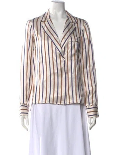 Pre-owned Veronica Beard Striped V-neck Blouse In White