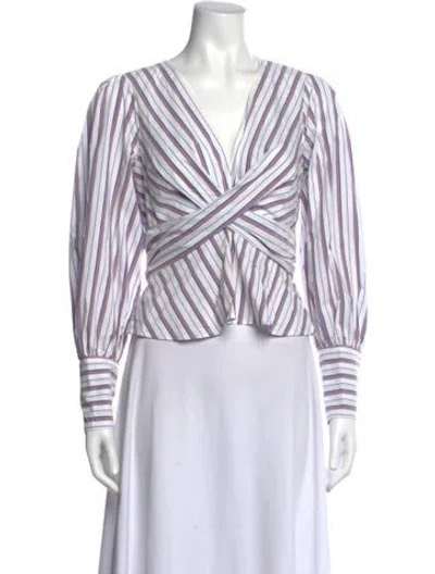 Pre-owned Veronica Beard Striped V-neck Blouse In White