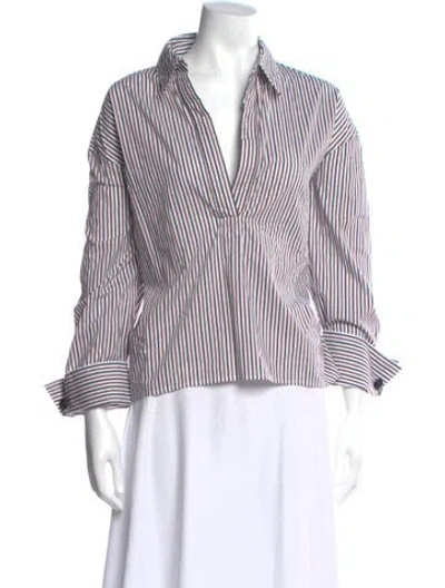 Pre-owned Veronica Beard Striped V-neck Button-up Top In Blue