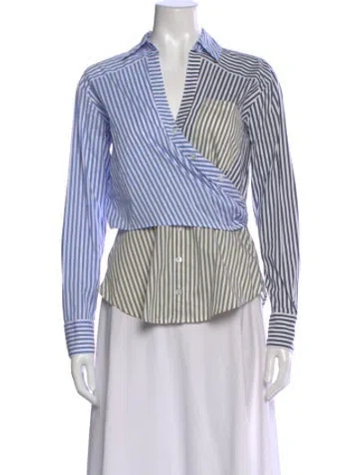 Pre-owned Veronica Beard Striped V-neck Button-up Top In Blue