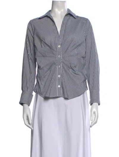 Pre-owned Veronica Beard Striped V-neck Button-up Top In Grey