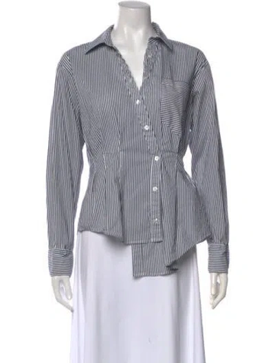 Pre-owned Veronica Beard Striped V-neck Button-up Top In Multi