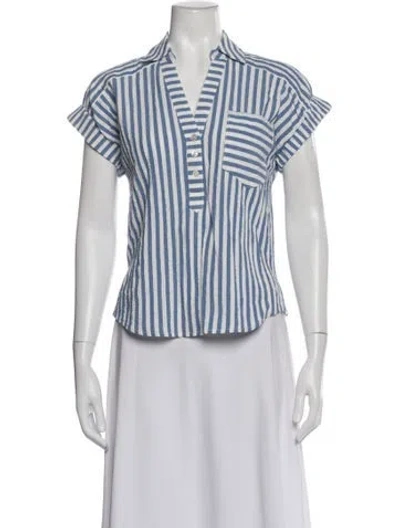 Pre-owned Veronica Beard Striped V-neck Button-up Top In Multi