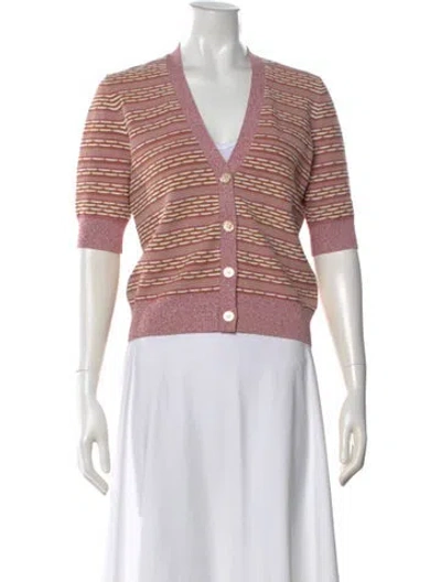 Pre-owned Veronica Beard Striped V-neck Button-up Top In Multi