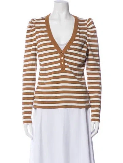 Pre-owned Veronica Beard Striped V-neck Button-up Top In Neutral