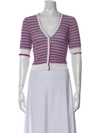 Pre-owned Veronica Beard Striped V-neck Button-up Top In Purple