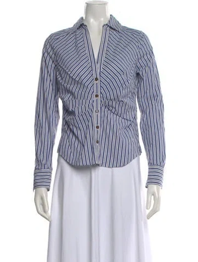 Pre-owned Veronica Beard Striped V-neck Button-up Top W/ Tags In Blue