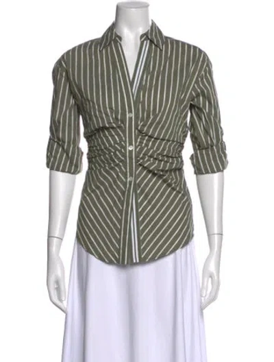 Pre-owned Veronica Beard Striped V-neck Button-up Top W/ Tags In Green