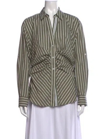 Pre-owned Veronica Beard Striped V-neck Button-up Top W/ Tags In Green