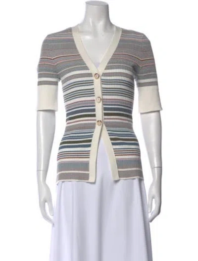 Pre-owned Veronica Beard Striped V-neck Button-up Top W/ Tags In Neutral