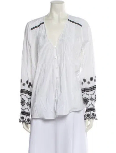 Pre-owned Veronica Beard Striped V-neck Button-up Top In White