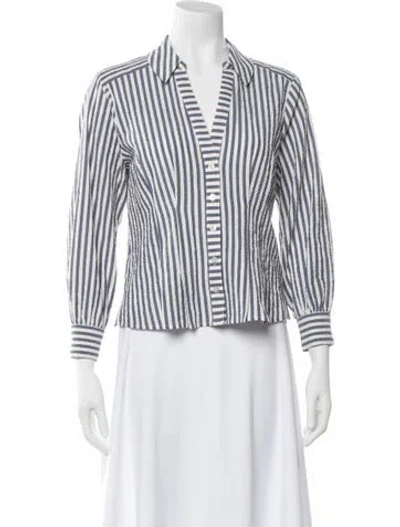 Pre-owned Veronica Beard Striped V-neck Button-up Top In White
