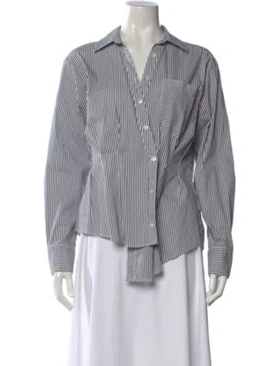 Pre-owned Veronica Beard Striped V-neck Button-up Top In White