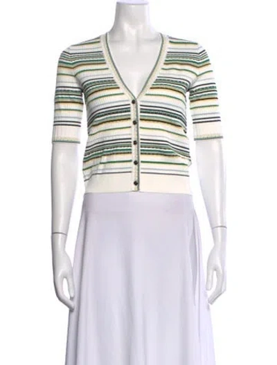 Pre-owned Veronica Beard Striped V-neck Button-up Top In White