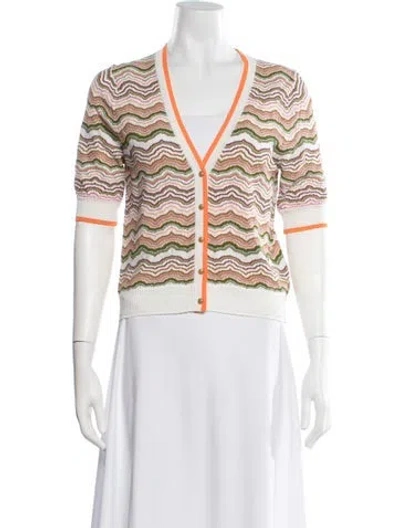 Pre-owned Veronica Beard Striped V-neck Button-up Top In White
