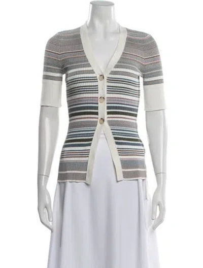 Pre-owned Veronica Beard Striped V-neck Button-up Top In White