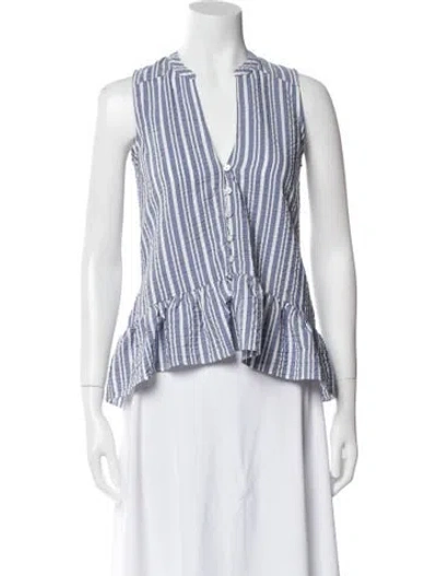 Pre-owned Veronica Beard Striped V-neck Crop Top In Blue