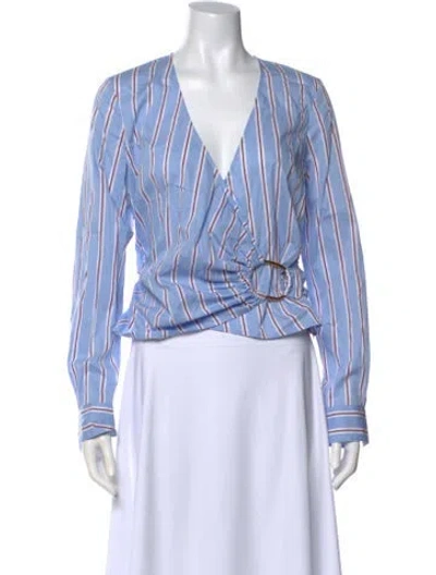 Pre-owned Veronica Beard Striped V-neck Crop Top In Blue