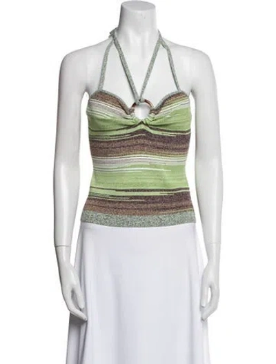 Pre-owned Veronica Beard Striped V-neck Crop Top W/ Tags In Green