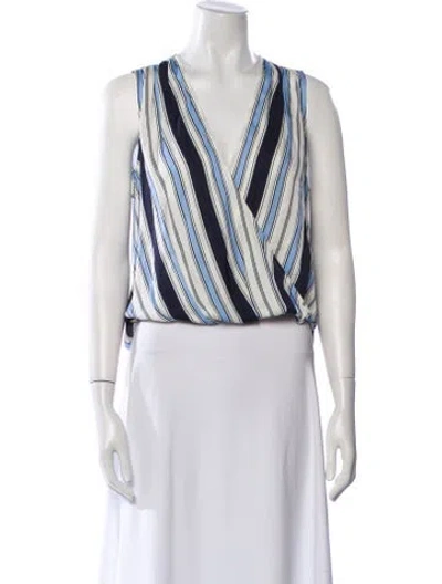 Pre-owned Veronica Beard Striped V-neck Crop Top In White